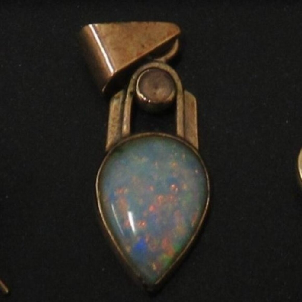14k solid gold genuine opal necklace pendant art deco antique vintage jewelry